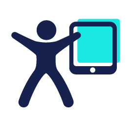 stick figure next to tablet